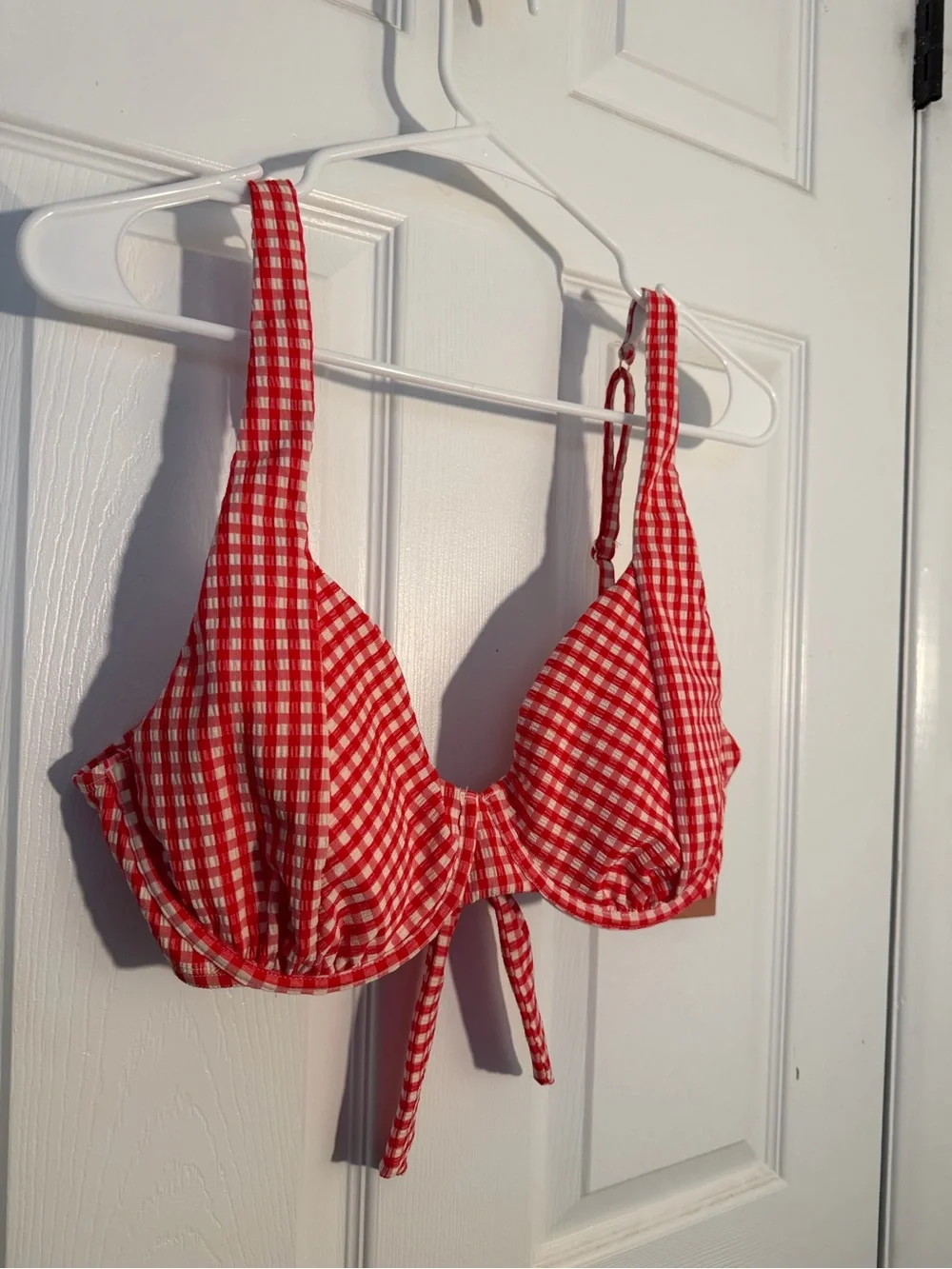 Shade & Shore Red and White Gingham Bikini Top